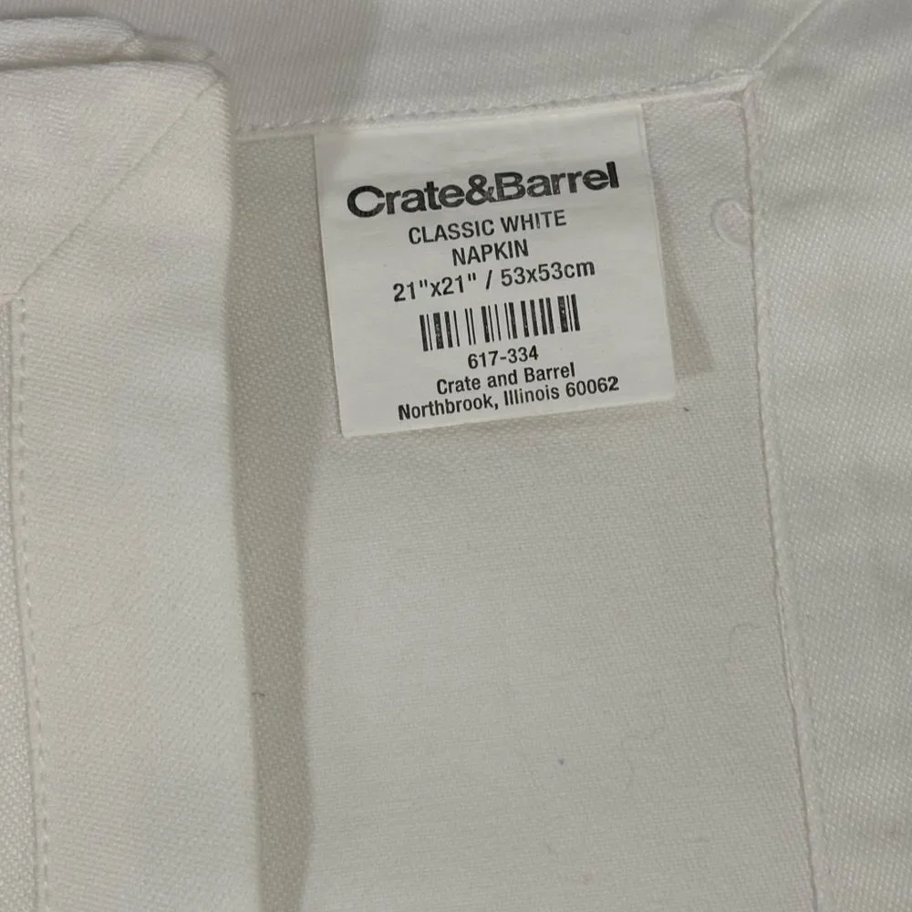 Crate & Barrel Classic Party Wedding Elevated Basic White Cotton Napkin Set of 8